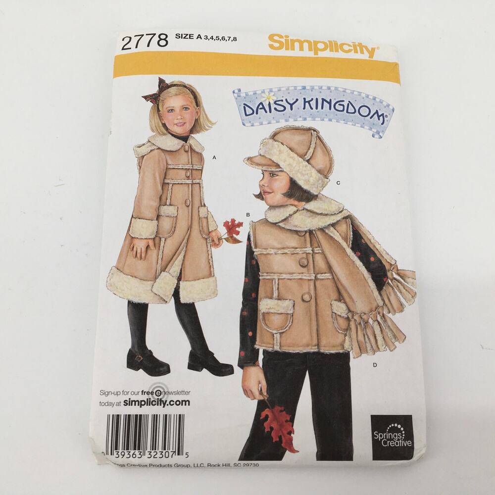 Simplicity Sewing Pattern 2778 Daisy Kingdom Girls Coat Vest Sherpa 3-8 UNCUT